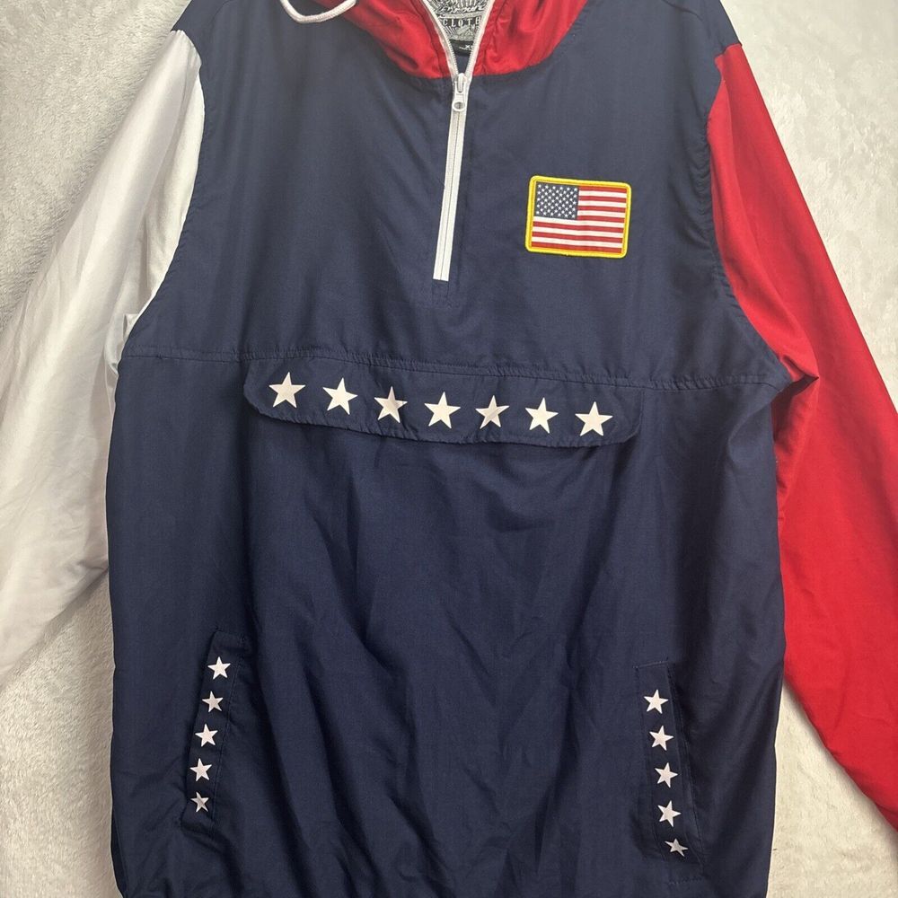 Mens Brooklyn Clothing American Flag Print 1/4 Zip Jacket Hoodie Windbreaker XL - Picture 2 of 12